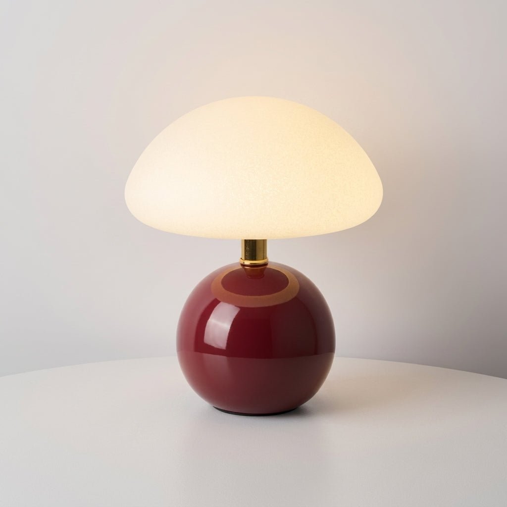 Mushroom Table Lamp with Dome Shade and Round Ball Base - Table Lamp - Burgundy - Oaksoho