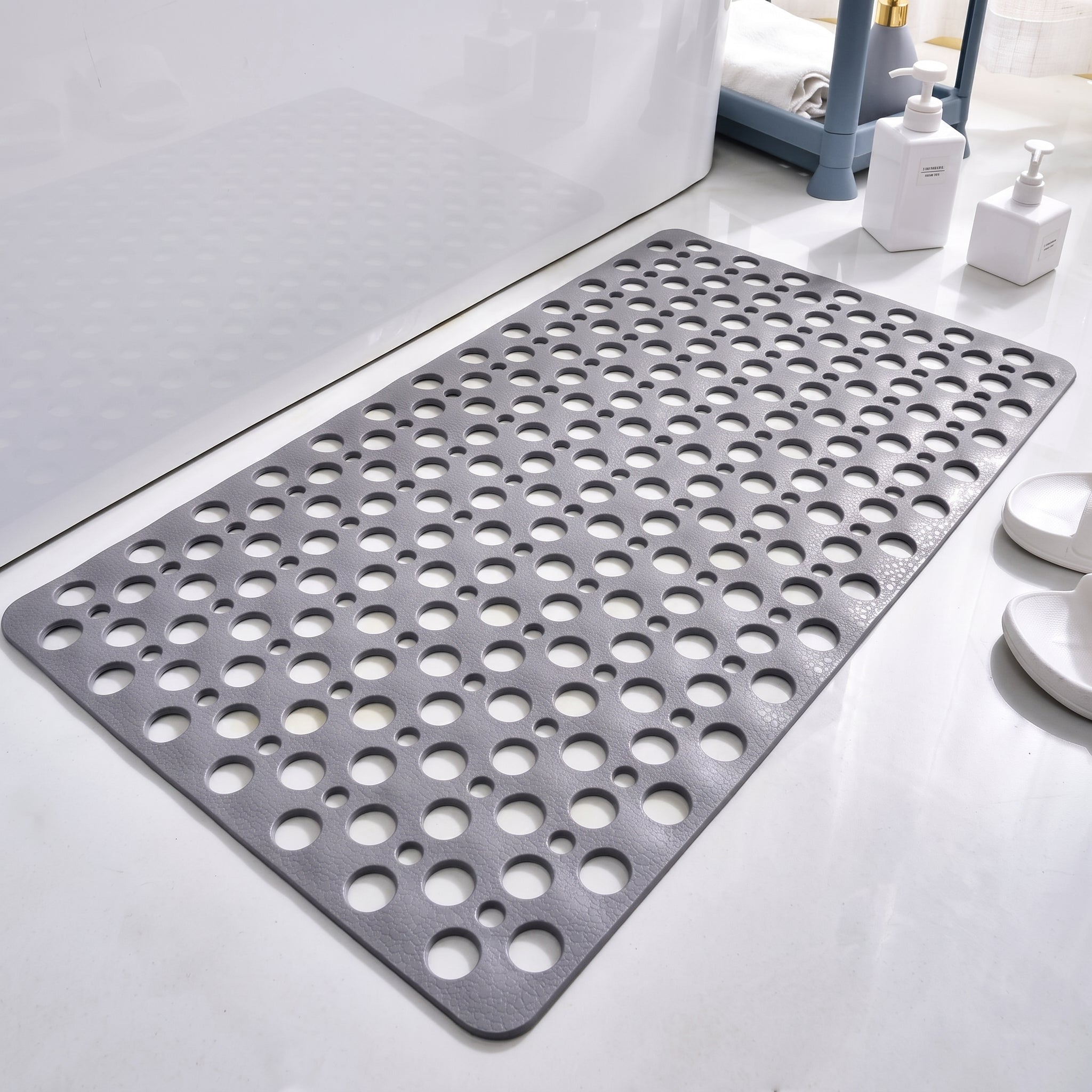 Non-Slip Hollow Drain Shower Perforated Bath Mat - Bath Mats & Rugs - Grey - Oaksoho