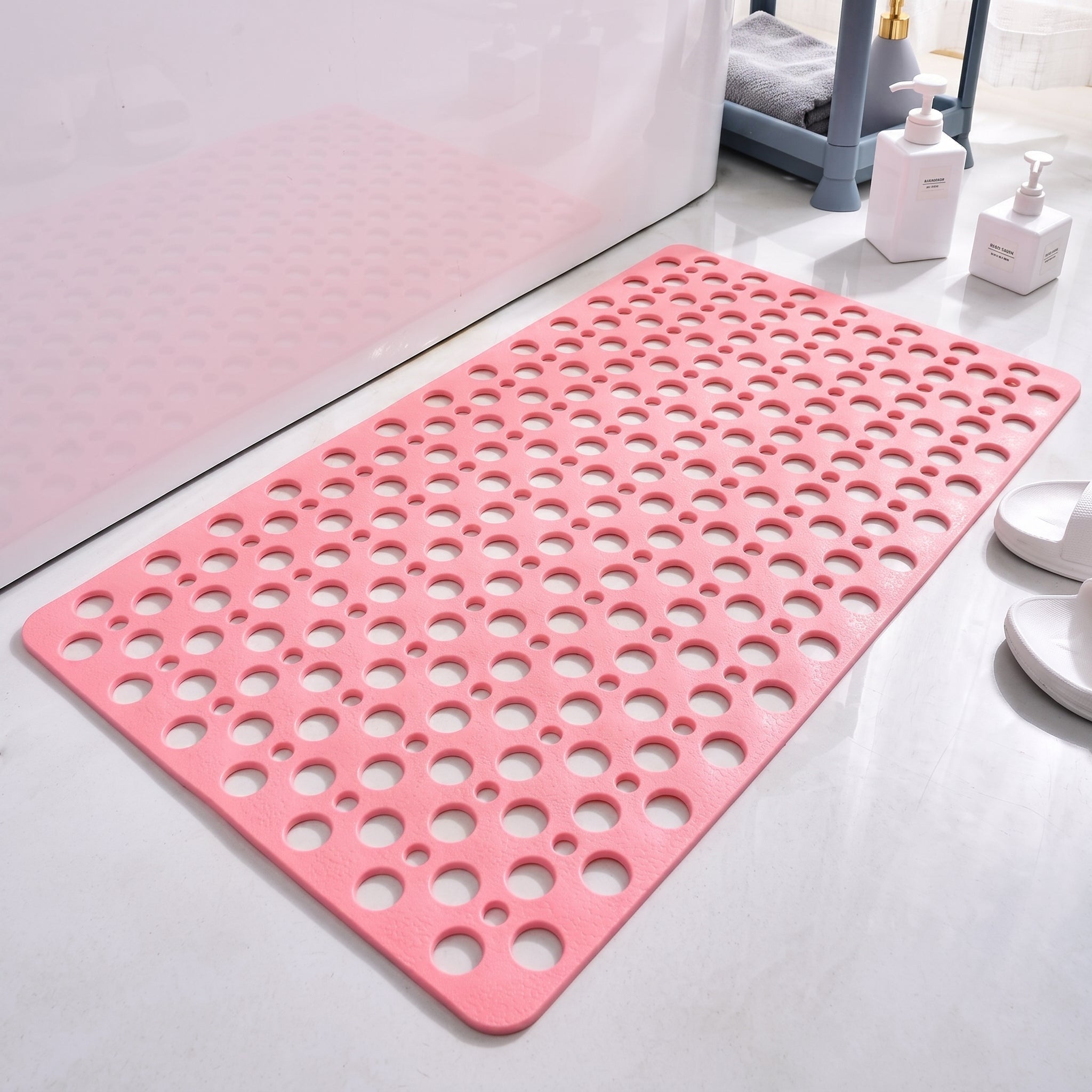 Non-Slip Hollow Drain Shower Perforated Bath Mat - Bath Mats & Rugs - Pink - Oaksoho