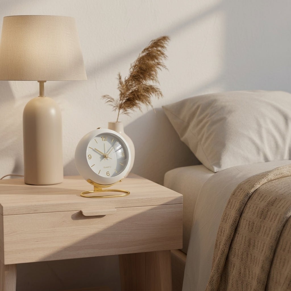 Nordic Minimalist Round Desk Clock with Gold Base - Desk Clock - White - Oaksoho