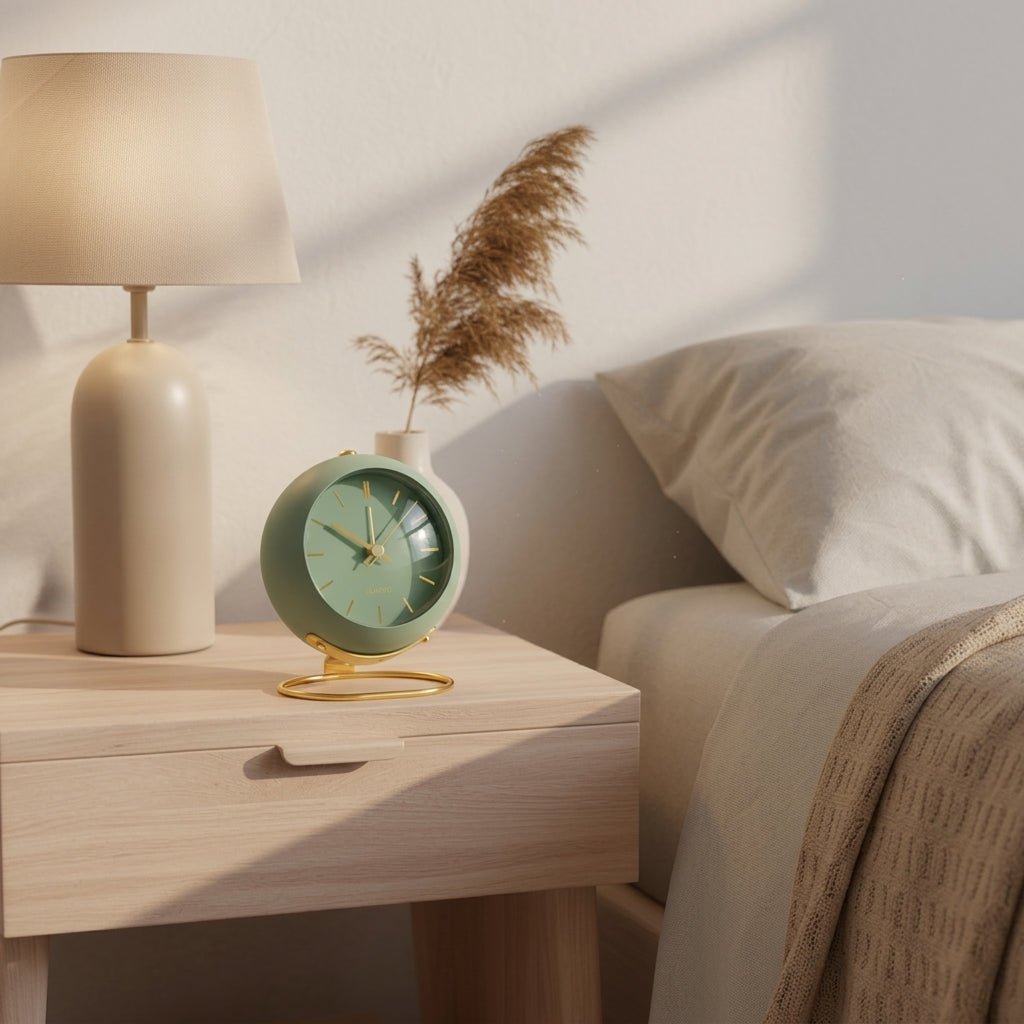 Nordic Minimalist Round Desk Clock with Gold Base - Desk Clock - Green - Oaksoho