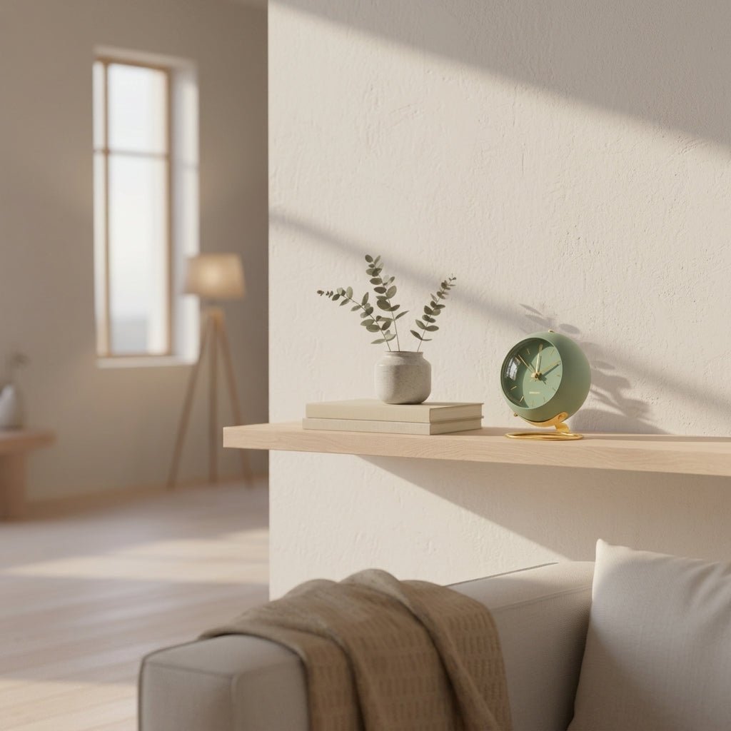 Nordic Minimalist Round Desk Clock with Gold Base - Desk Clock - Green - Oaksoho