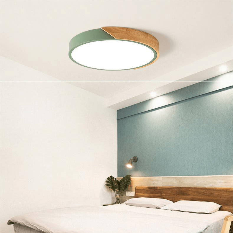 Nordic Round LED Ceiling Light with Natural Wood Accent - Ceiling Light Fixtures - Black - Oaksoho