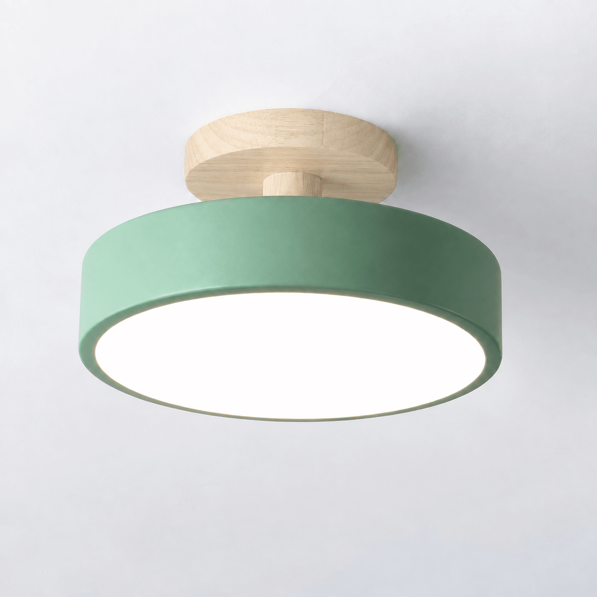 Nordic Style Wooden Round Semi-Flush Ceiling Light - Ceiling Light Fixtures - Green - Oaksoho