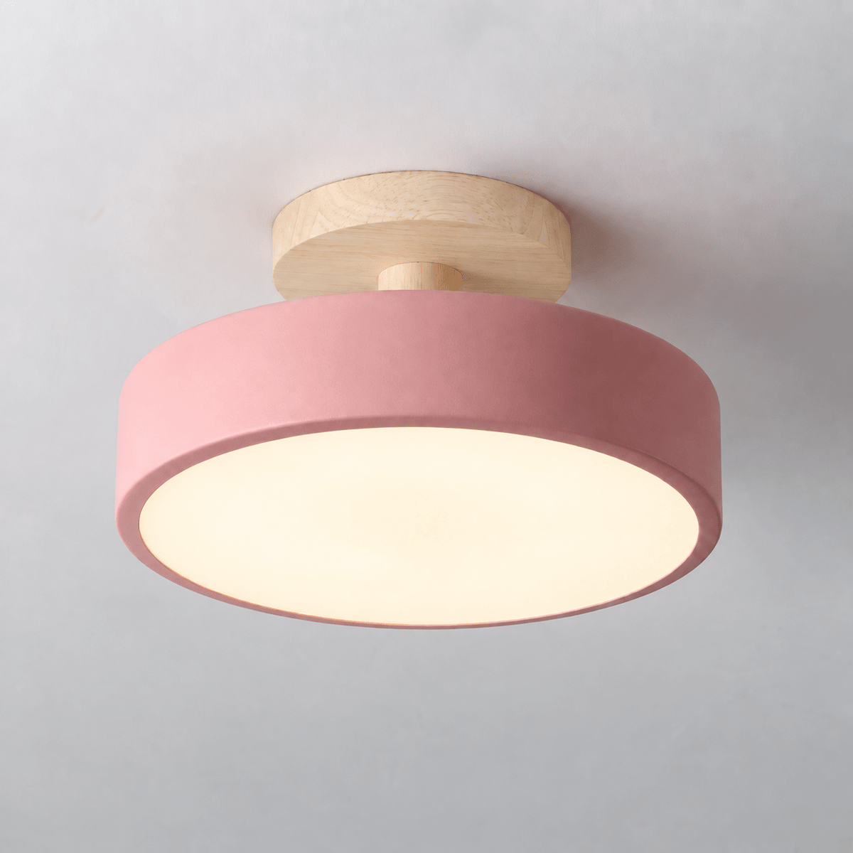 Nordic Style Wooden Round Semi-Flush Ceiling Light - Ceiling Light Fixtures - Pink - Oaksoho