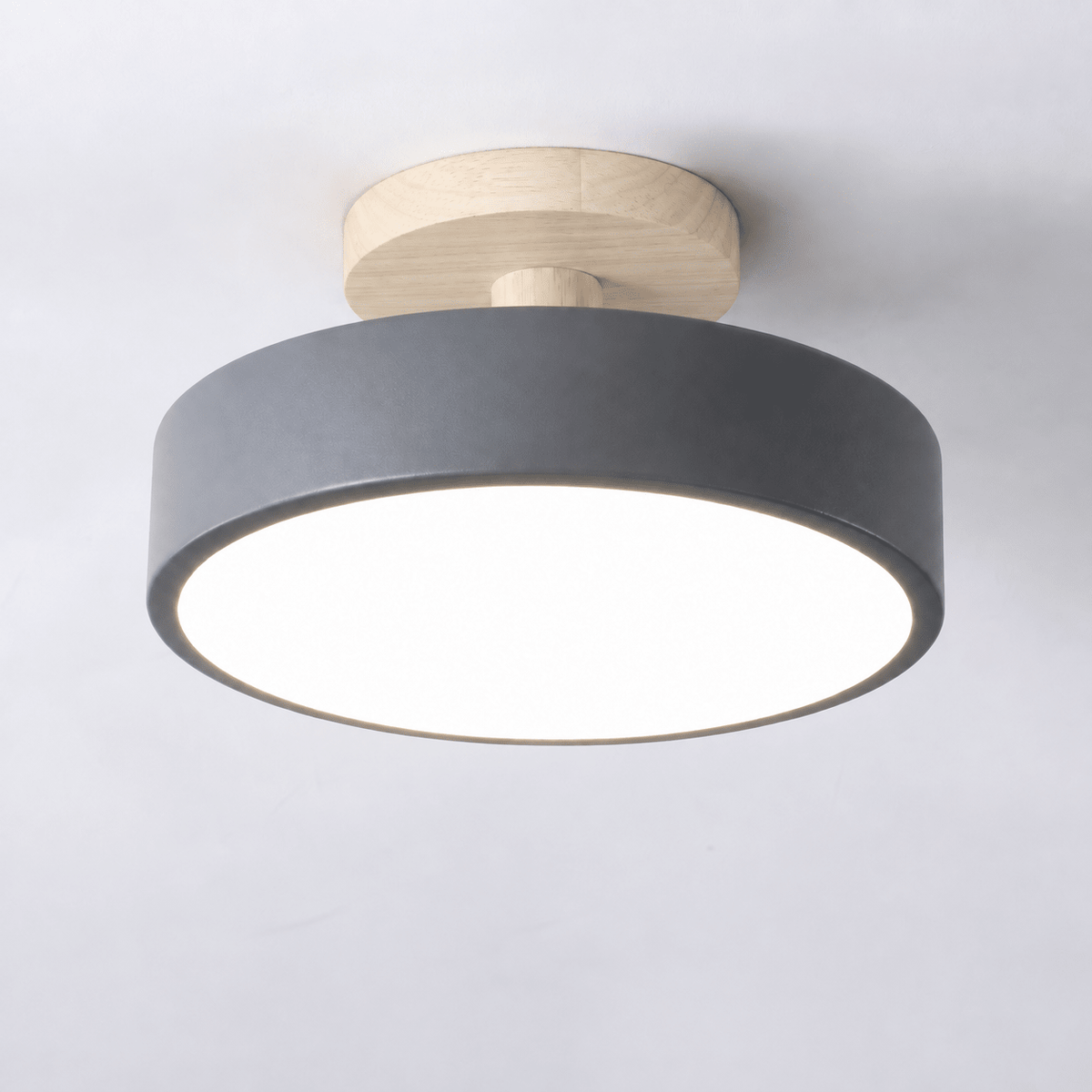 Nordic Style Wooden Round Semi-Flush Ceiling Light - Ceiling Light Fixtures - Grey - Oaksoho