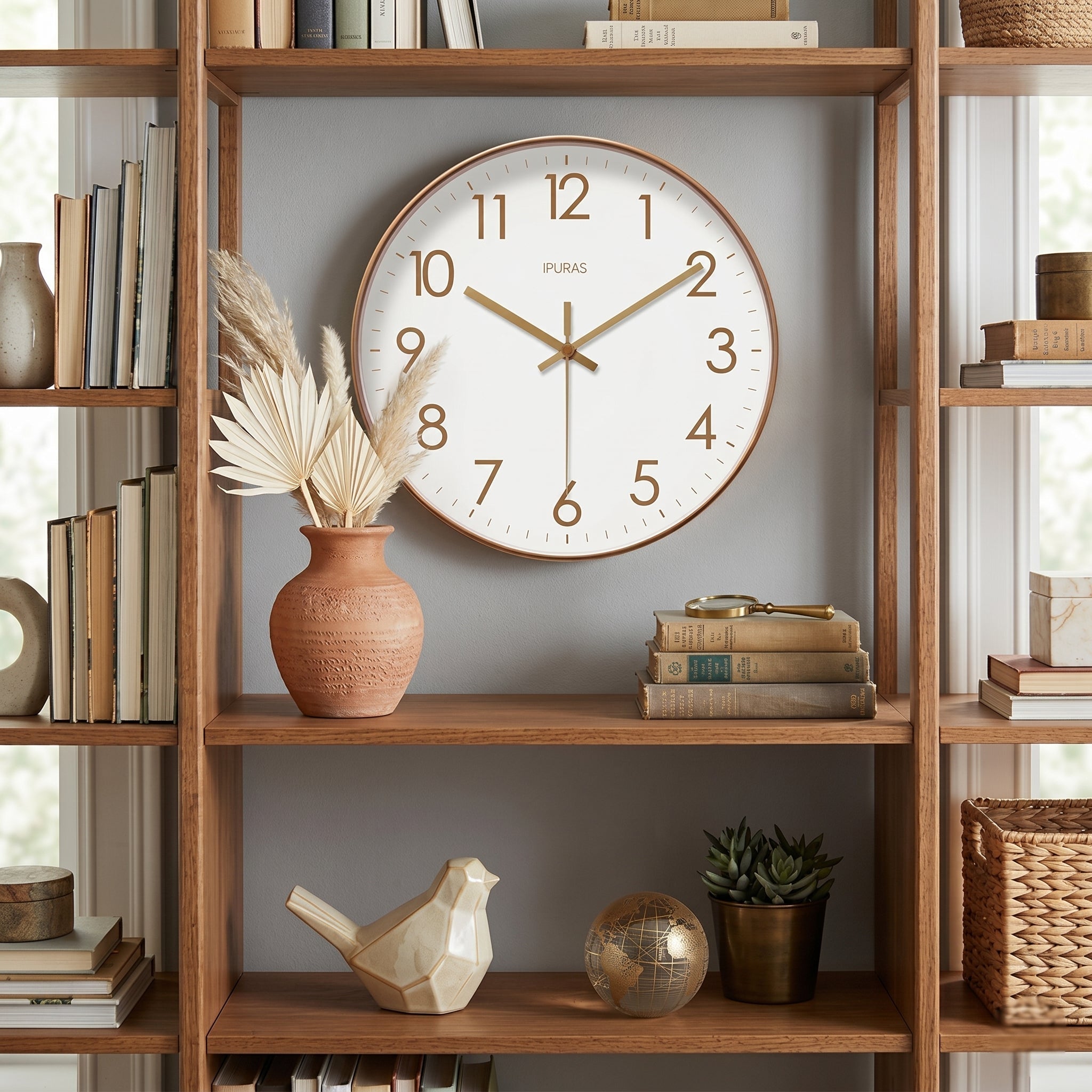 Nordic Wall Clock with Large Numbers and Silent Movement - Wall Clock - Gold - Oaksoho