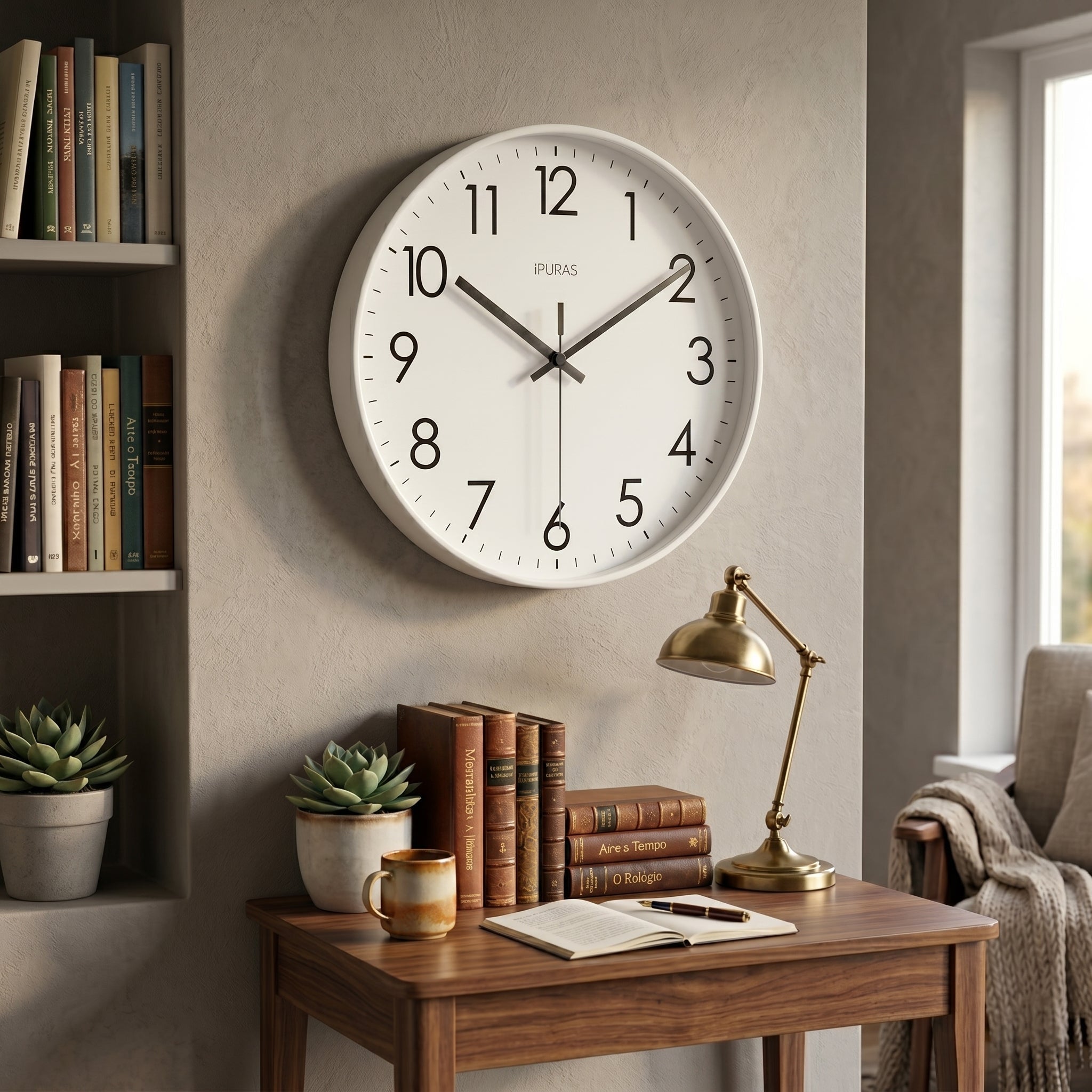 Nordic Wall Clock with Large Numbers and Silent Movement - Wall Clock - White - Oaksoho