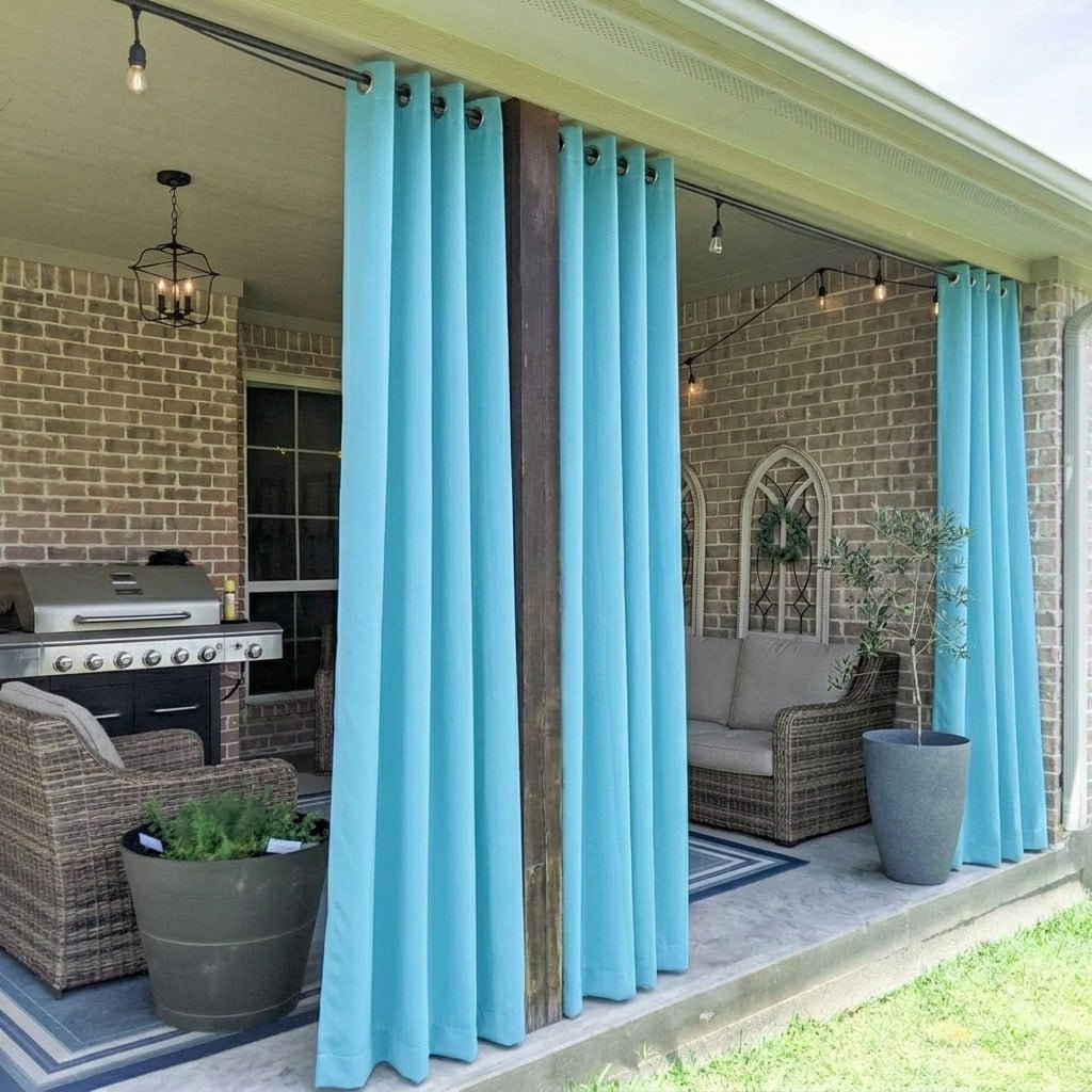 Outdoor Curtain with Loops for Terrace and Balcony - Outdoor Curtain - Blue - Oaksoho