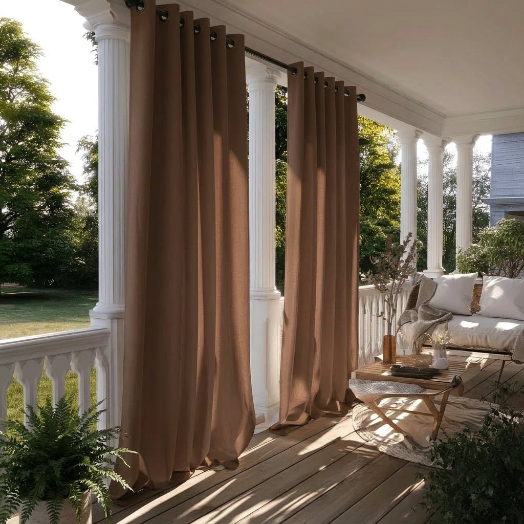 Outdoor Curtain with Loops for Terrace and Balcony - Outdoor Curtain - Brown - Oaksoho