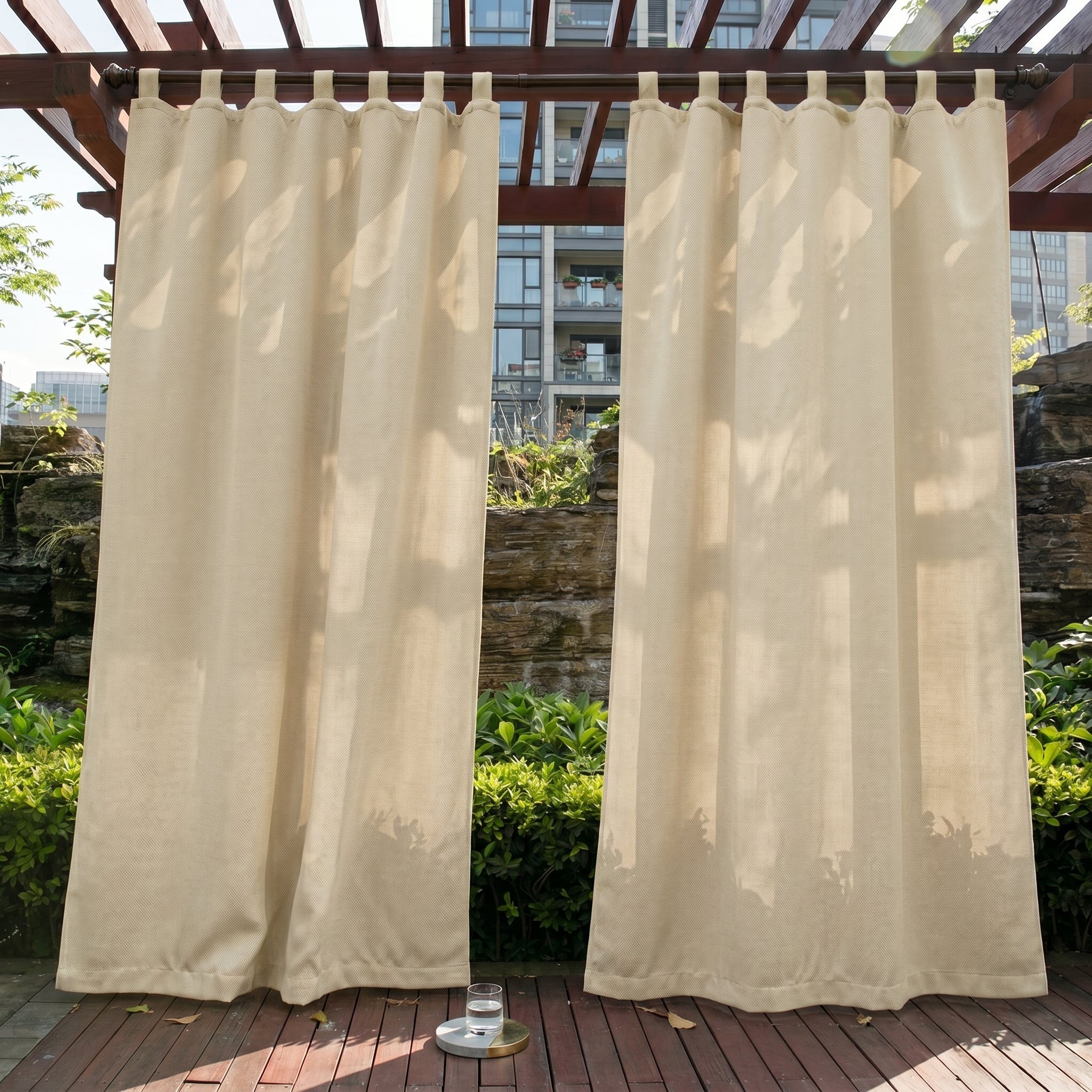 Outdoor Curtain with Loops for Terrace and Balcony - Outdoor Curtain - Beige - Oaksoho
