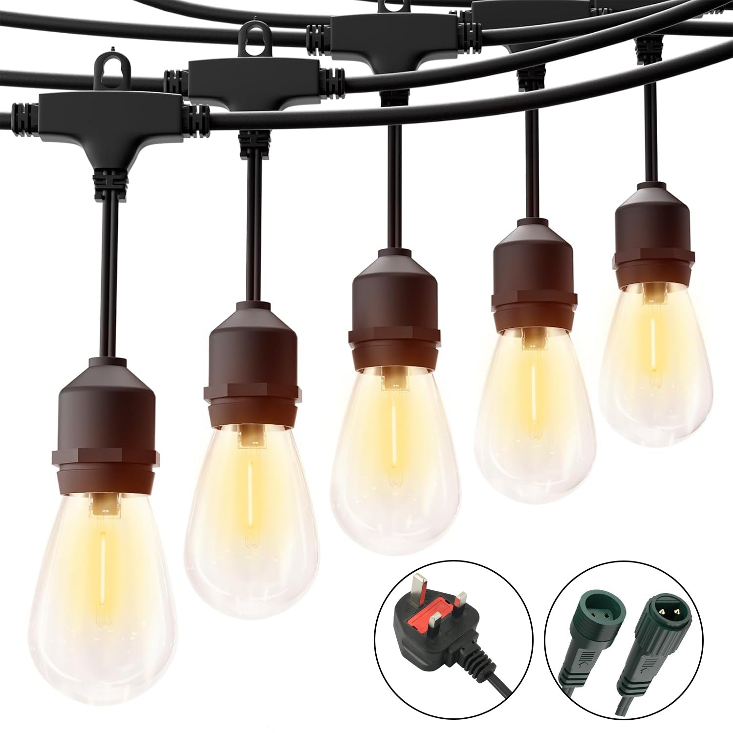 Outdoor LED string lights with hanging Edison bulbs - String Lights - 15 m – 15 lights (1W - 2700K - 220V) - Oaksoho
