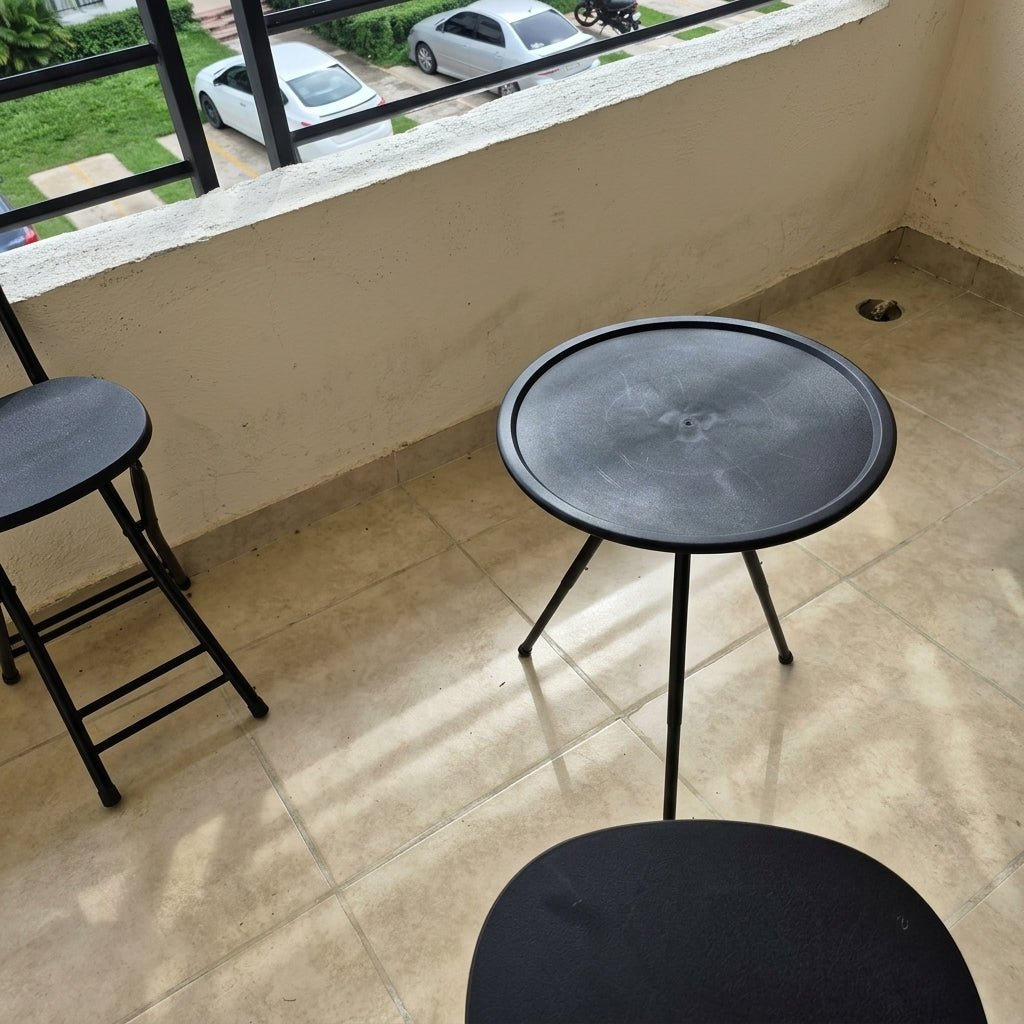 Outdoor Round Folding Table with Adjustable Tripod Frame - Outdoor Round Table - Oaksoho