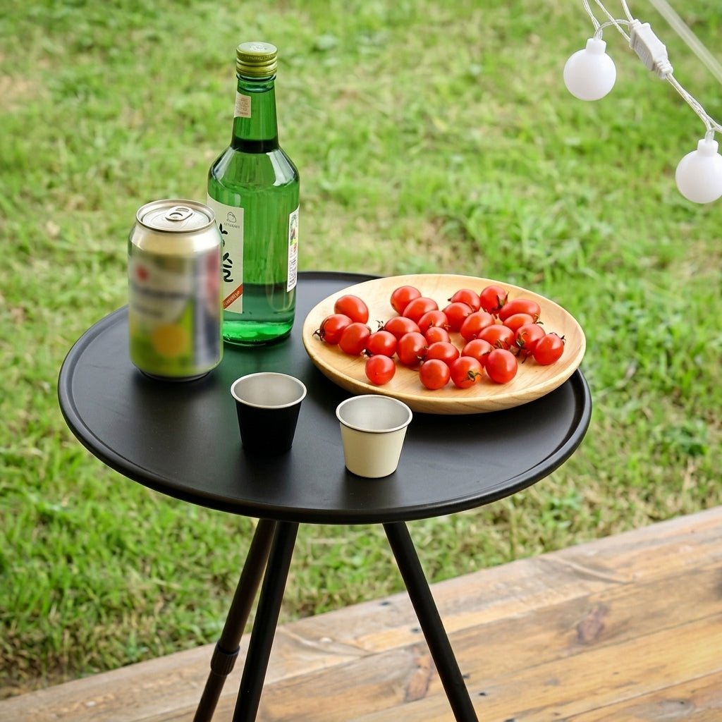 Outdoor Round Folding Table with Adjustable Tripod Frame - Outdoor Round Table - Oaksoho