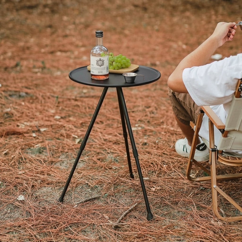 Outdoor Round Folding Table with Adjustable Tripod Frame - Outdoor Round Table - Oaksoho