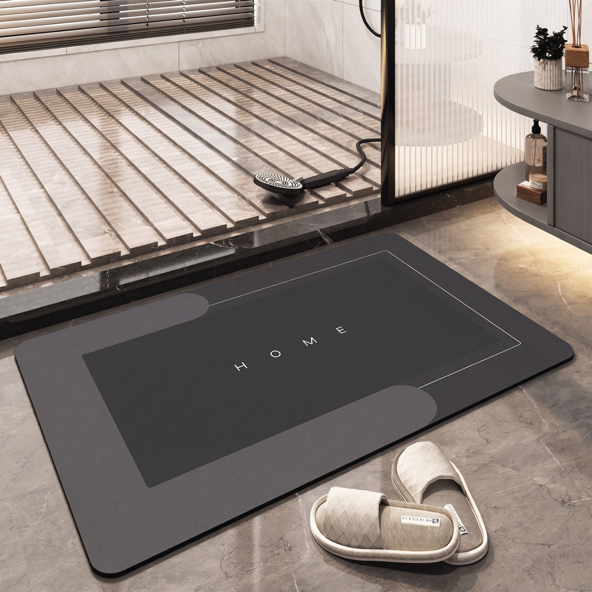 Oval Quick Dry Absorbent Floor Mat for Kitchen and Bathroom - Bath Mats & Rugs - Dark Grey - Oak Soho