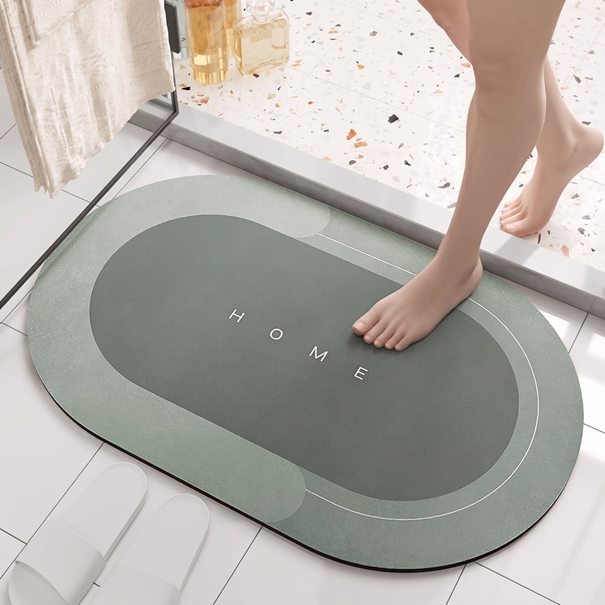 Oval Quick Dry Absorbent Floor Mat for Kitchen and Bathroom - Bath Mats & Rugs - Green - Oak Soho