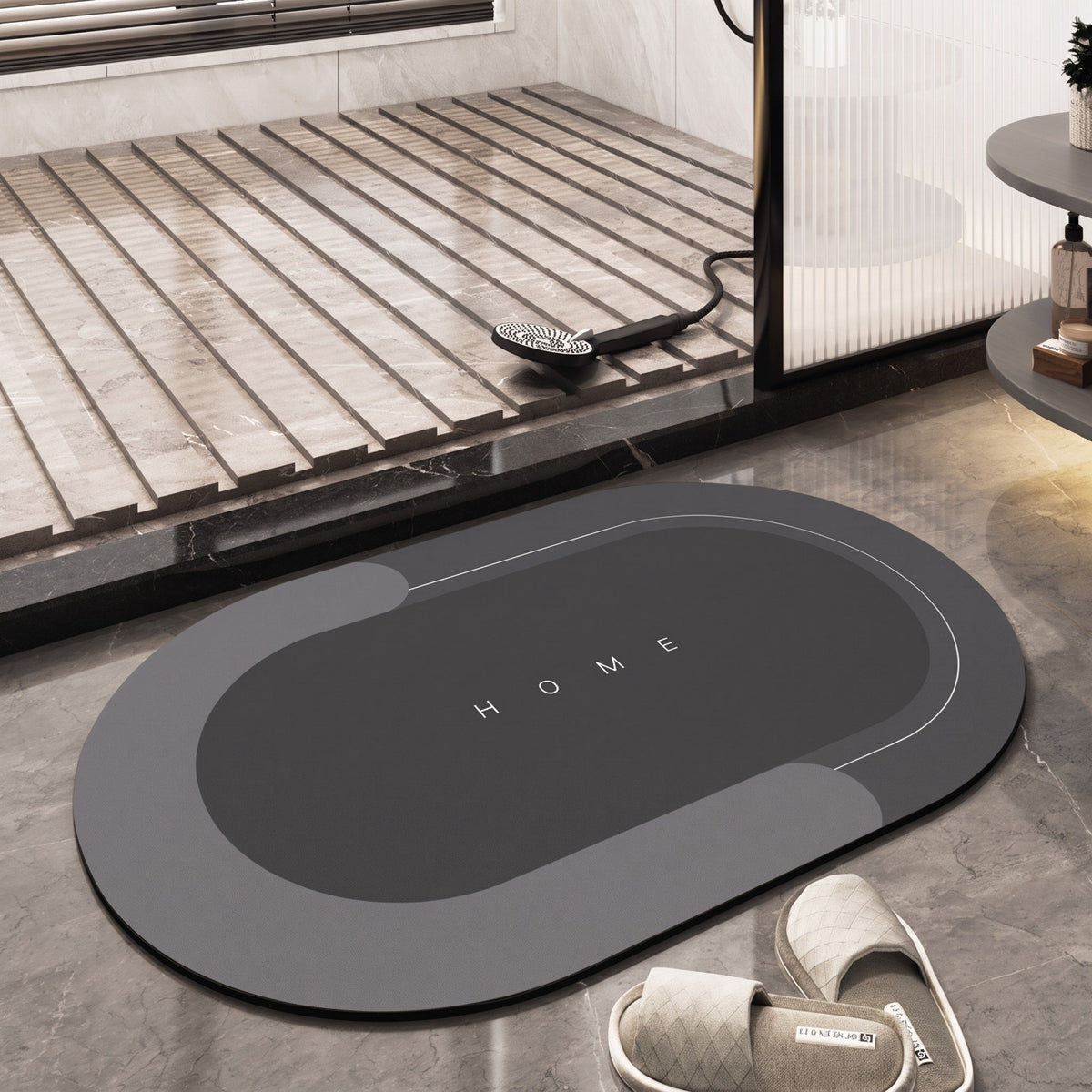 Oval Quick Dry Absorbent Floor Mat for Kitchen and Bathroom - Bath Mats & Rugs - Dark Grey - Oak Soho
