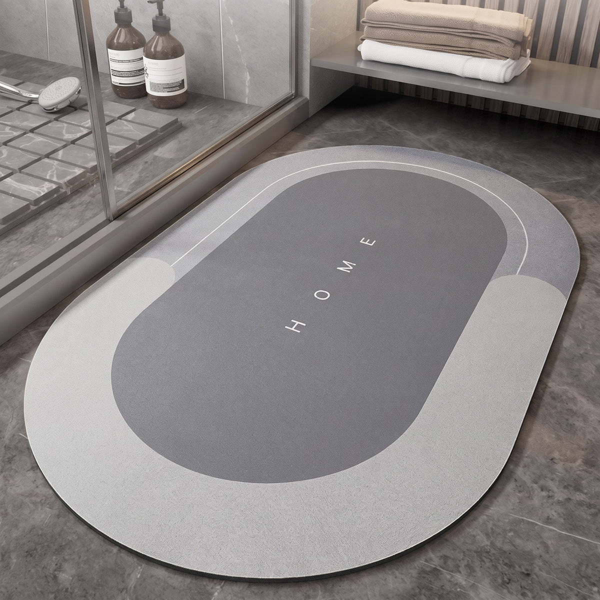 Oval Quick Dry Absorbent Floor Mat for Kitchen and Bathroom - Bath Mats & Rugs - Light Grey - Oak Soho