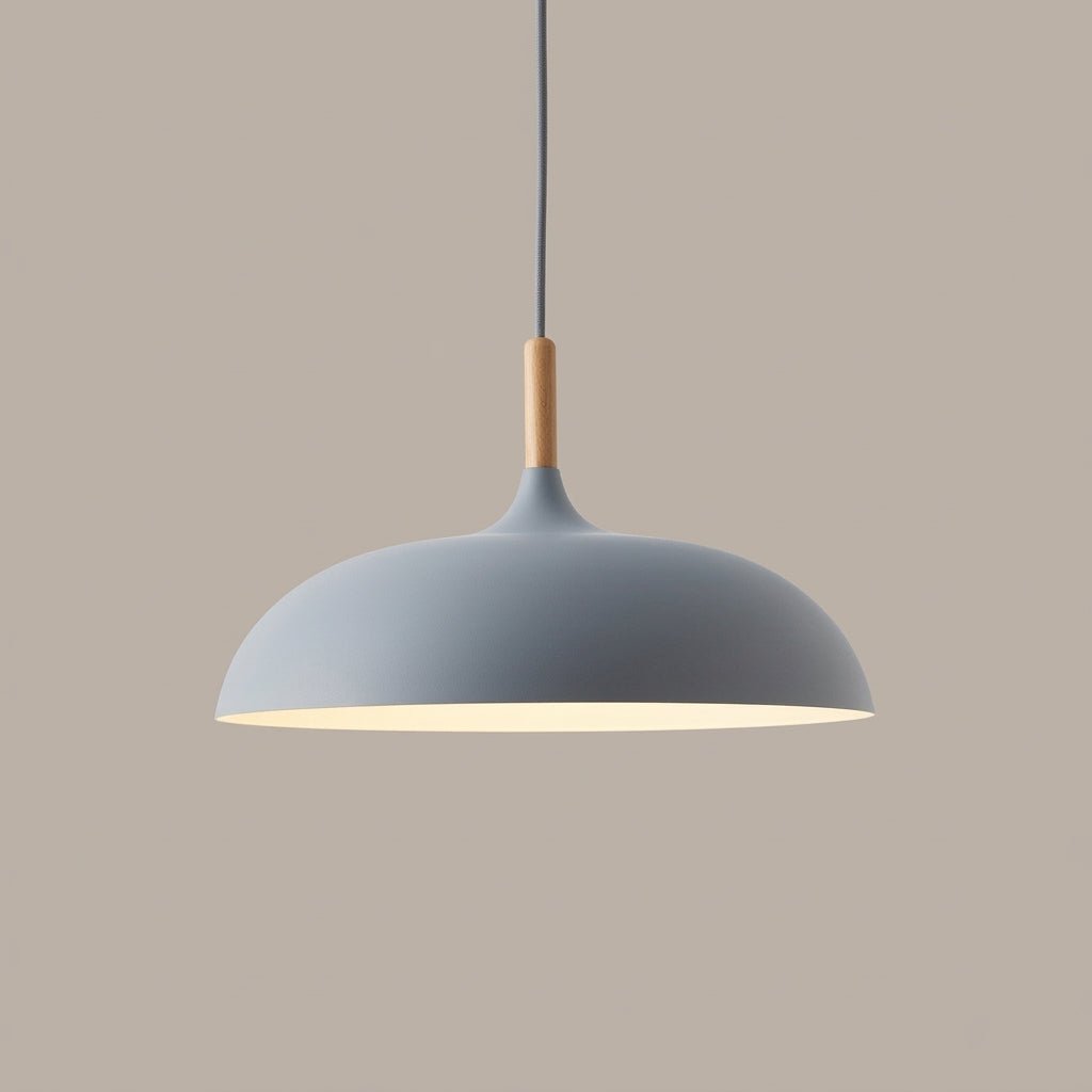 Pendant Lamp with Matte Dome Shade and Wood Accent - Pendat Light - Grey - Oaksoho