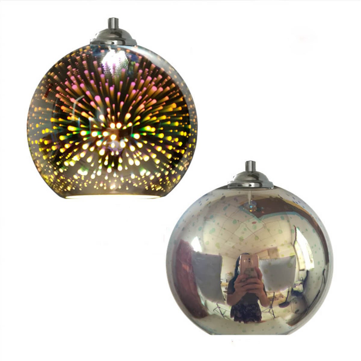 Pendant Light with 3D Firework Glass Shade - Pendant Light - Silver - Oaksoho