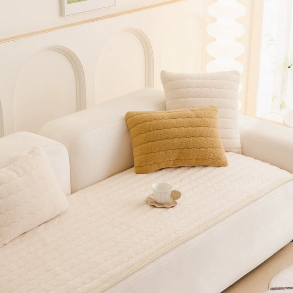 Plush Sofa Throw with Thick Texture for Upholstered Furniture - Cushion Covers - Beige - Oaksoho