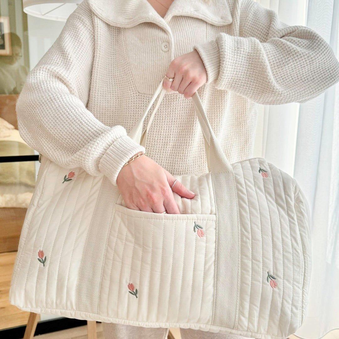Quilted Travel Bag with Embroidery Design - Bag - Tulip - Oaksoho