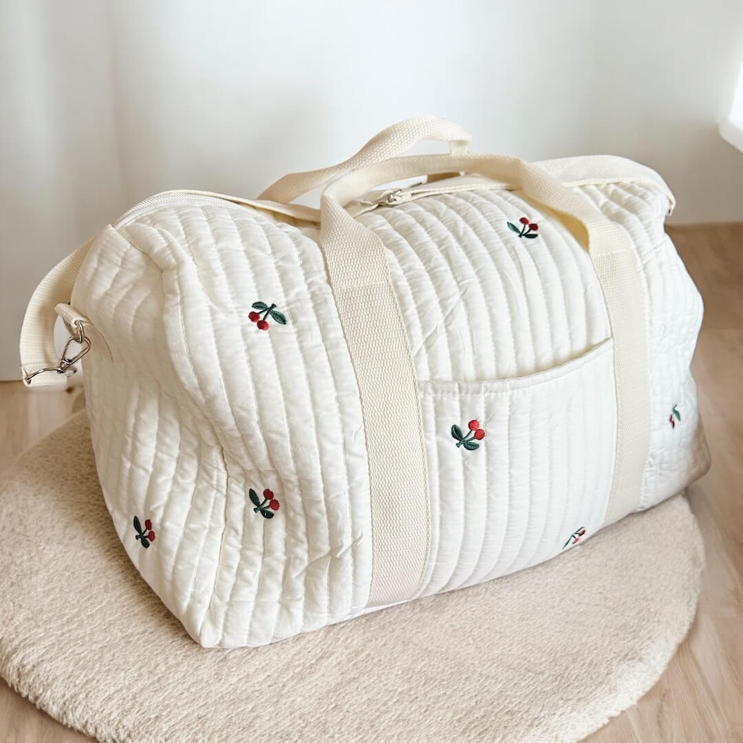 Quilted Travel Bag with Embroidery Design - Bag - Cherry - Oaksoho
