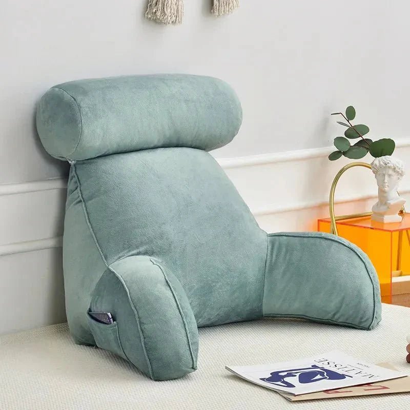 Reading Pillow with Backrest and Arm Support for Bed and Sofa - Cushion Covers - Green - Oaksoho