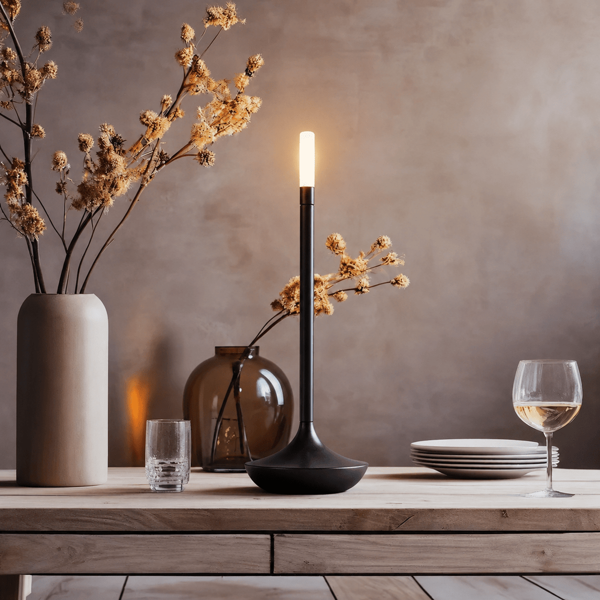 Rechargeable LED Table Candle Lamp - Table Lamp - Black - Oaksoho