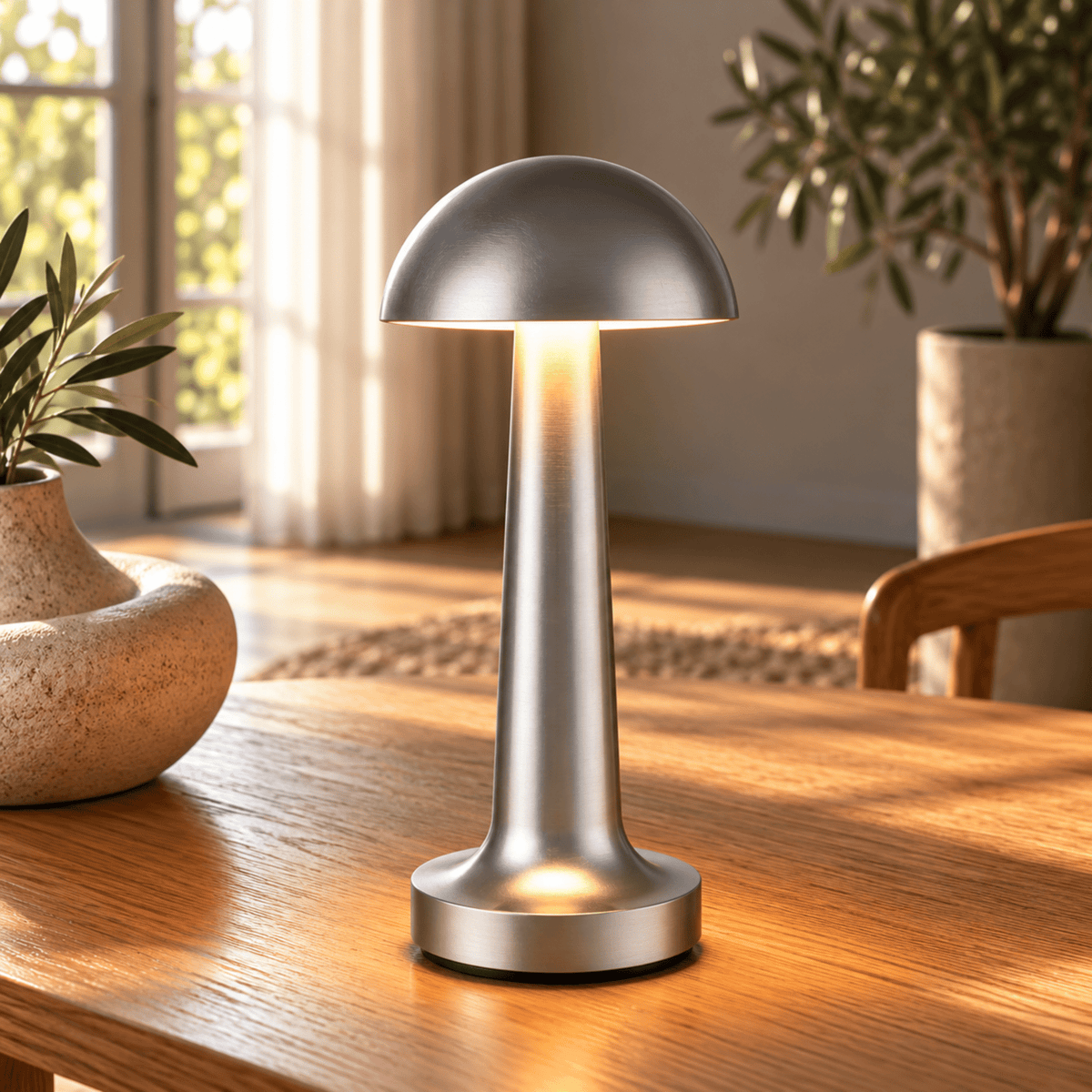 Rechargeable LED Table Lamp with Touch Switch Control - Table Lamps - Silver - Oak Soho