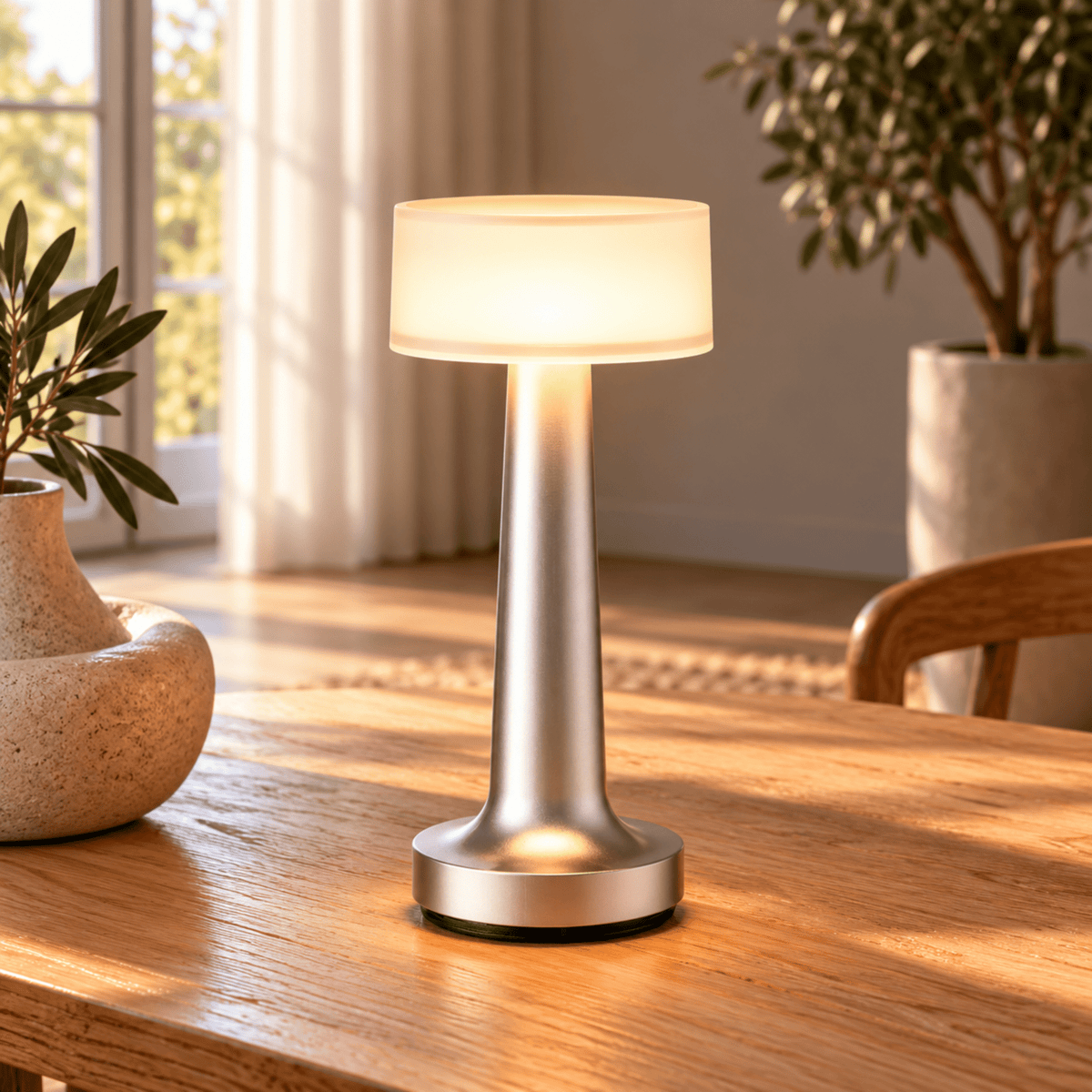 Rechargeable LED Table Lamp with Touch Switch Control - Table Lamps - Silver - Oak Soho