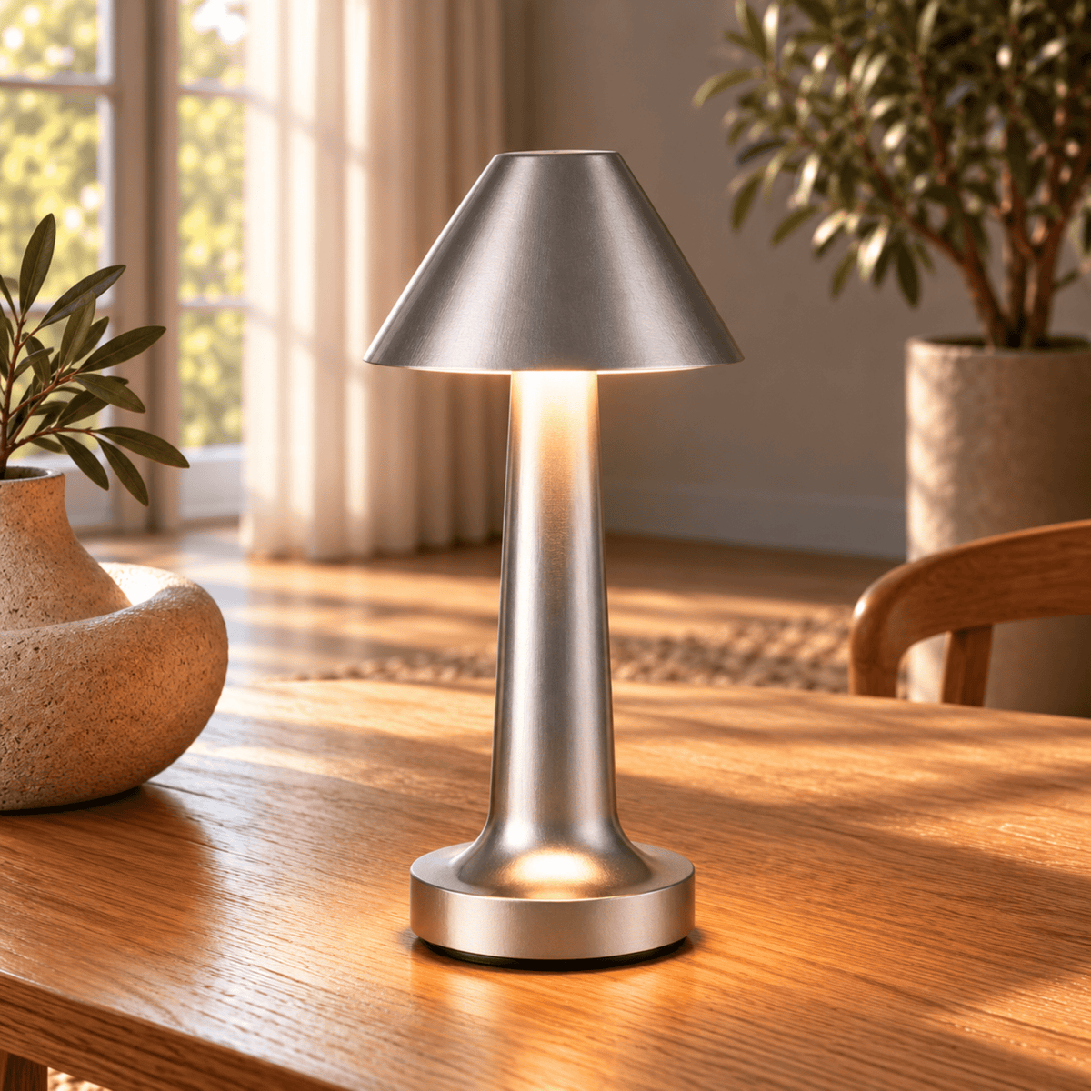Rechargeable LED Table Lamp with Touch Switch Control - Table Lamps - Silver - Oak Soho