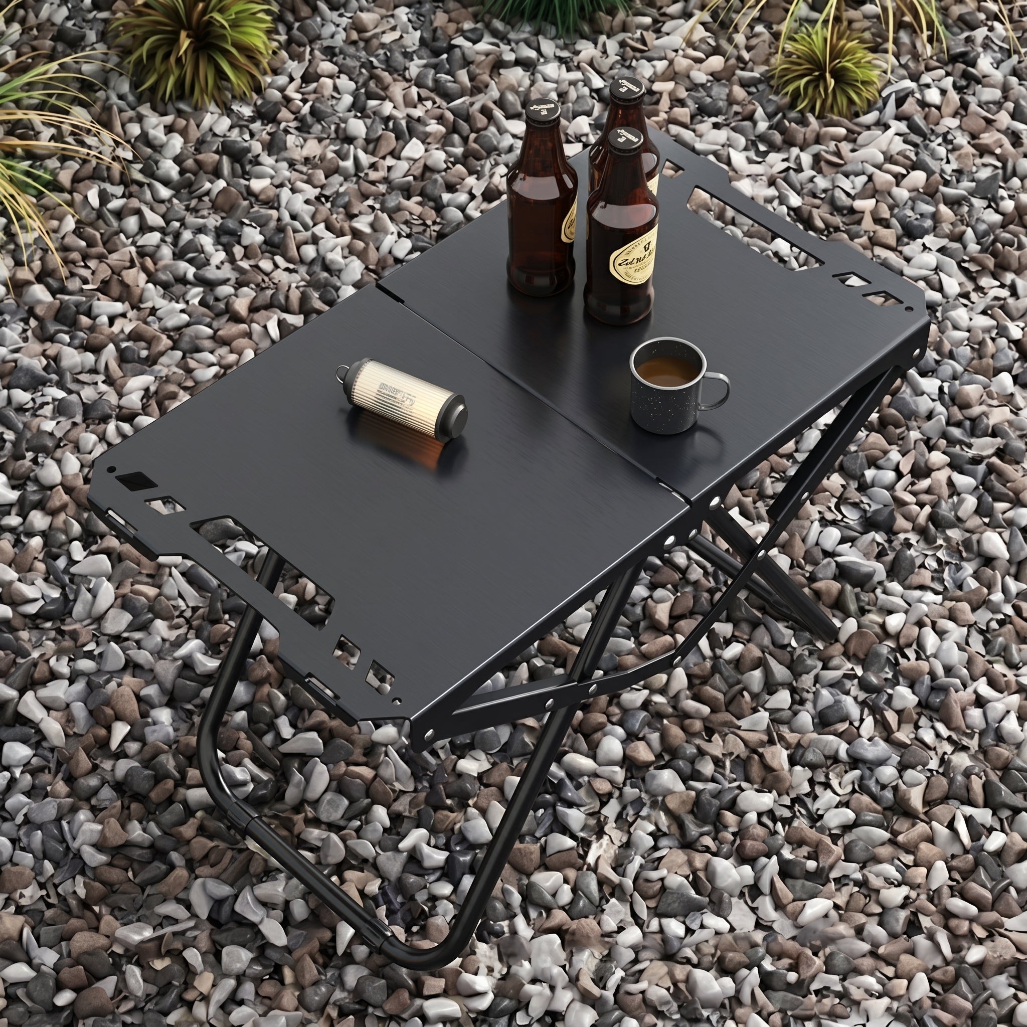 Rectangular Portable Folding Table for Camping - Outdoor Folding Table - Black - Oaksoho