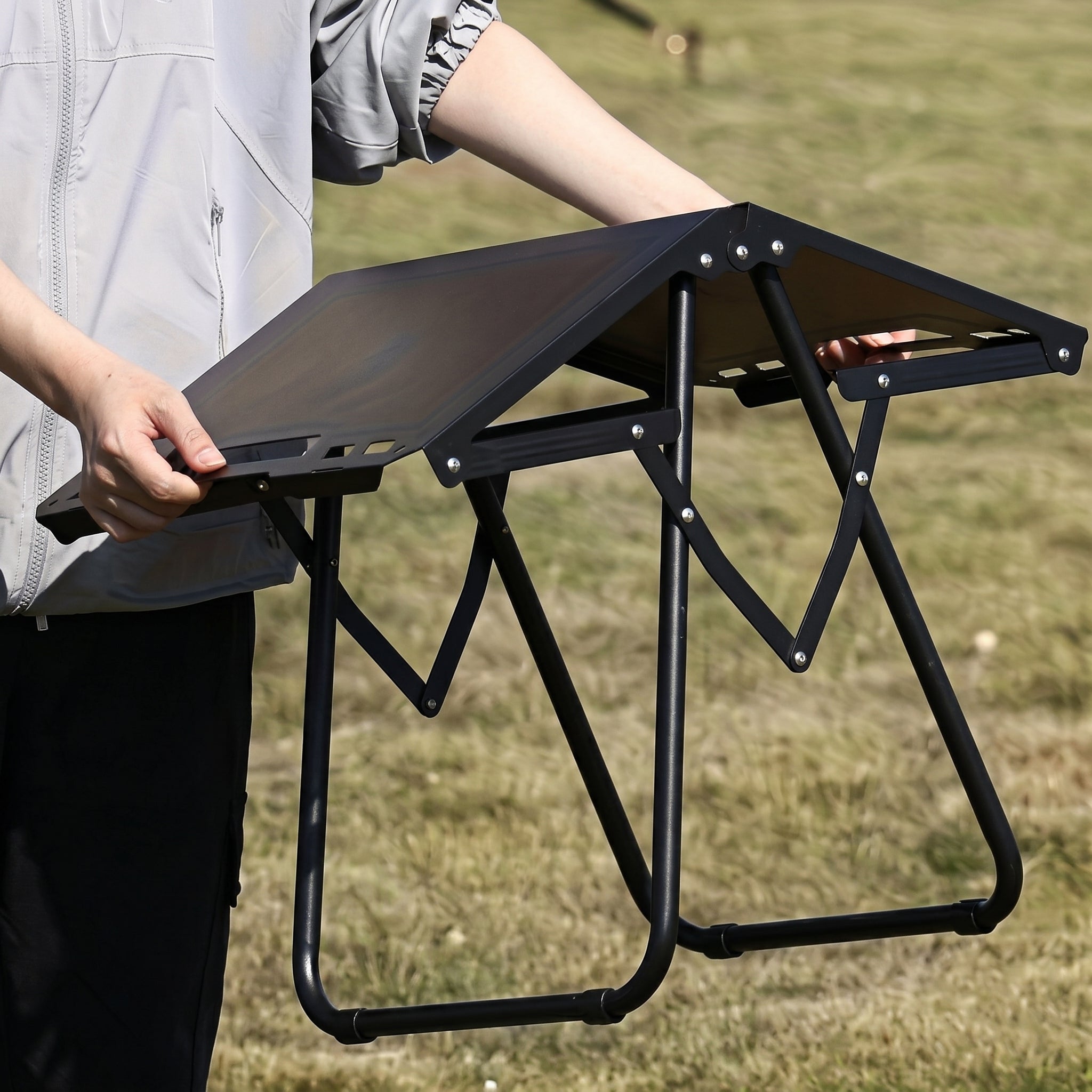 Rectangular Portable Folding Table for Camping - Outdoor Folding Table - Black - Oaksoho