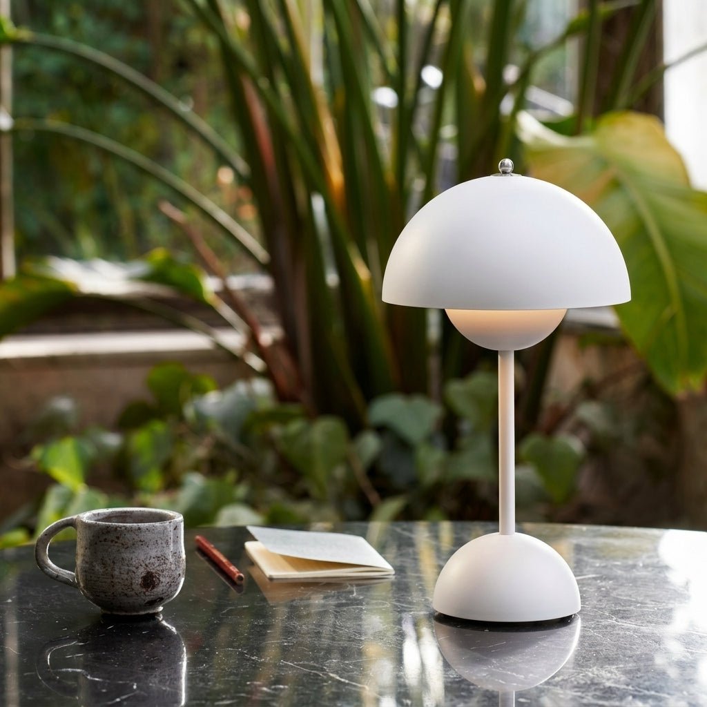 Retro Table Lamp with Mushroom-shaped Shade - Table Lamp - White - Oaksoho