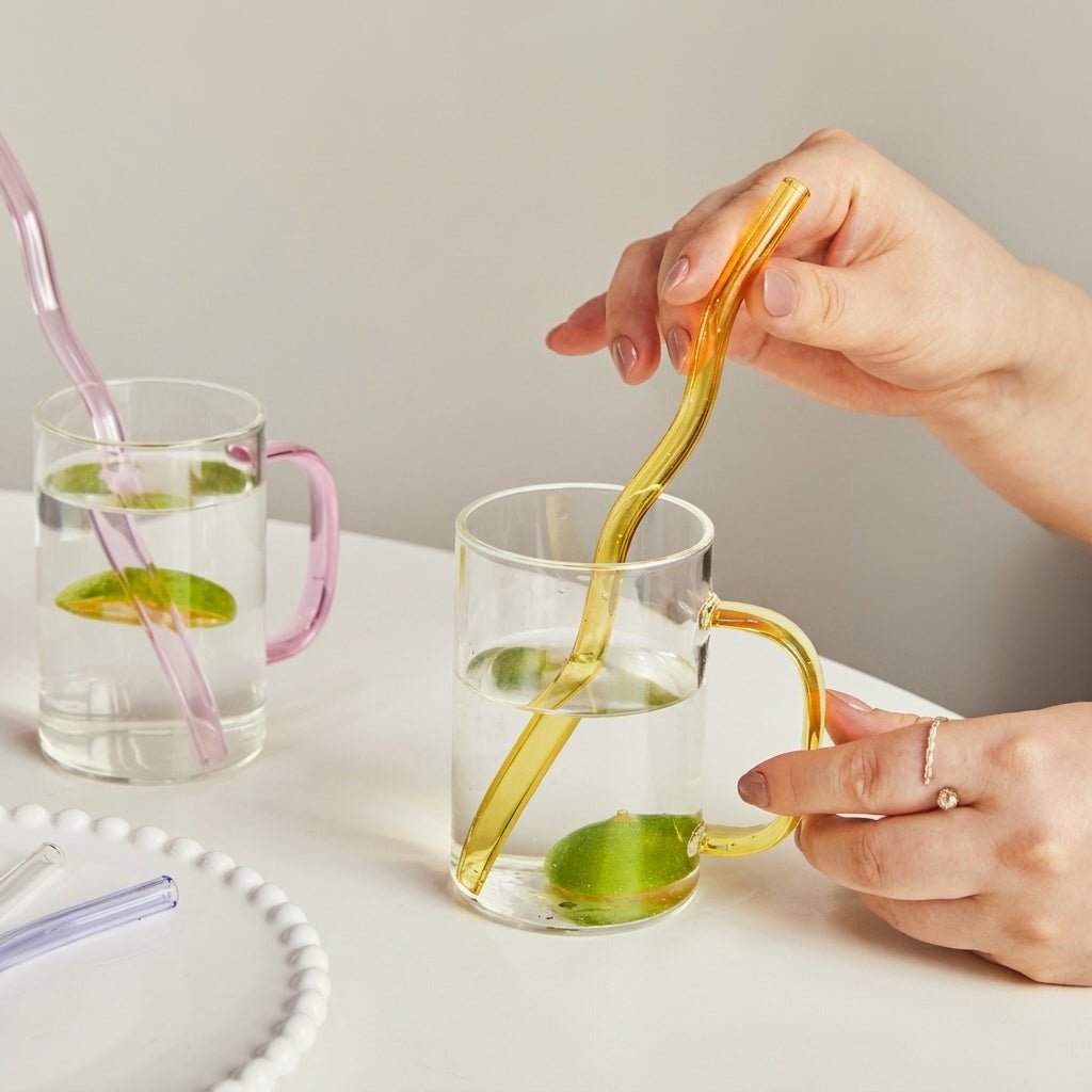 Reusable Twisted Glass Straw - Glass Straw - Lilac - Turquoise - Oaksoho
