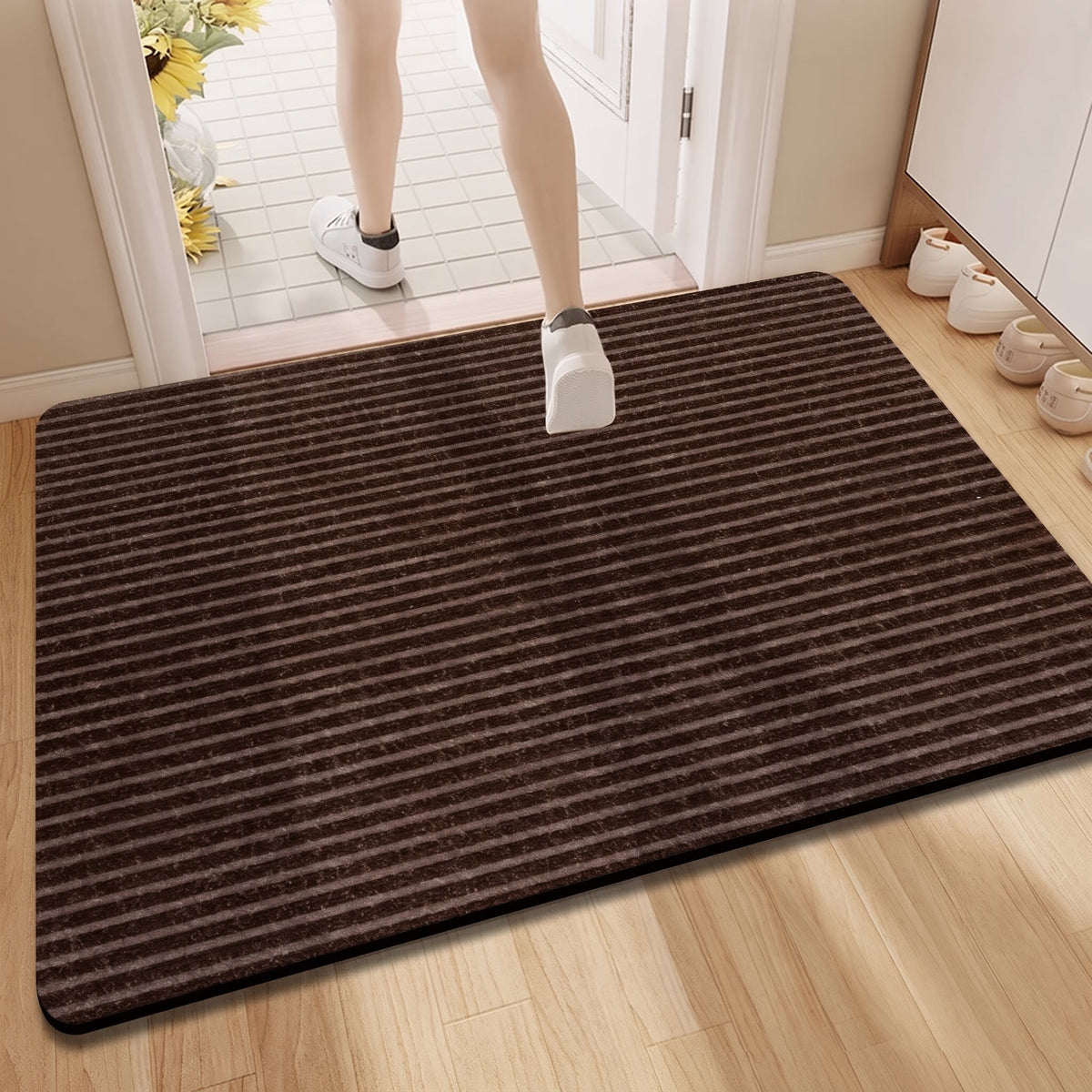 Ribbed Absorbent Doormat for Indoor and Outdoor Entrances - Door Mats - Dark Brown - Oak Soho