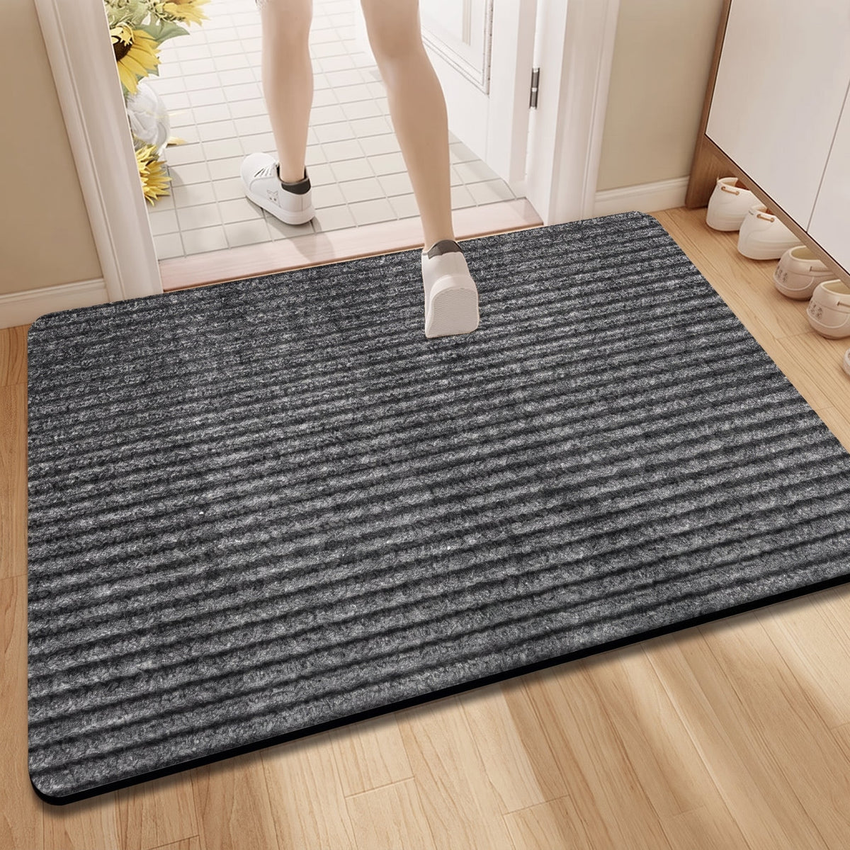 Ribbed Absorbent Doormat for Indoor and Outdoor Entrances - Door Mats - Grey - Oak Soho