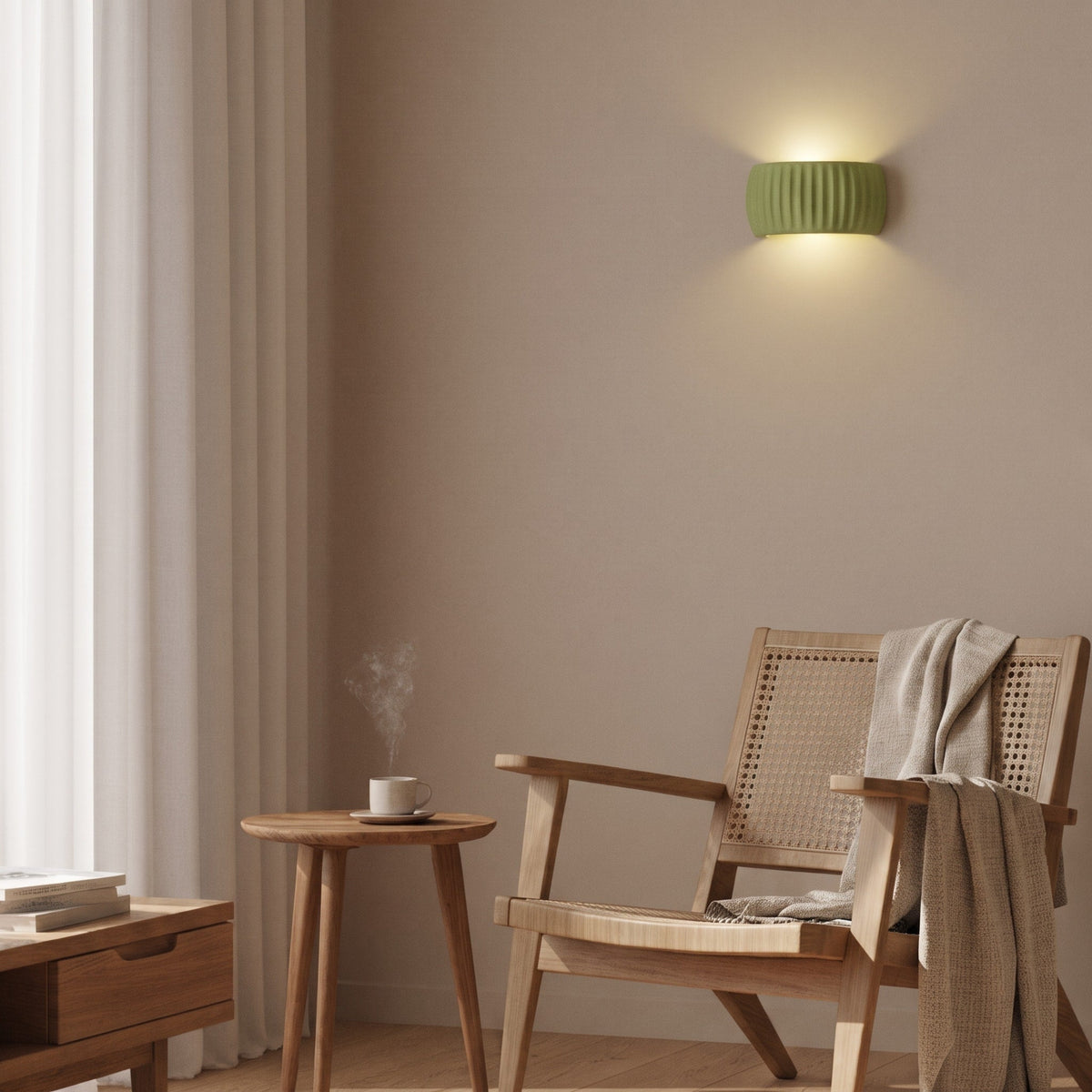 Ribbed Ceramic Wall Light with Up and Down Glow - Wall Light Fixtures - Green - Oak Soho