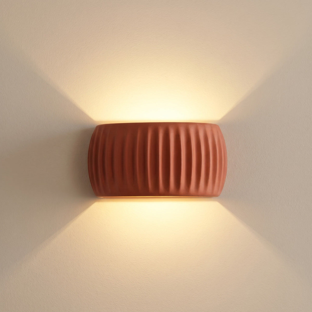 Ribbed Ceramic Wall Light with Up and Down Glow - Wall Light Fixtures - Orange - Oak Soho