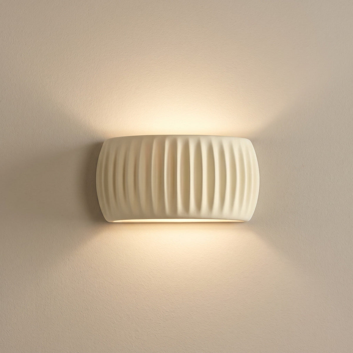 Ribbed Ceramic Wall Light with Up and Down Glow - Wall Light Fixtures - Beige - Oak Soho