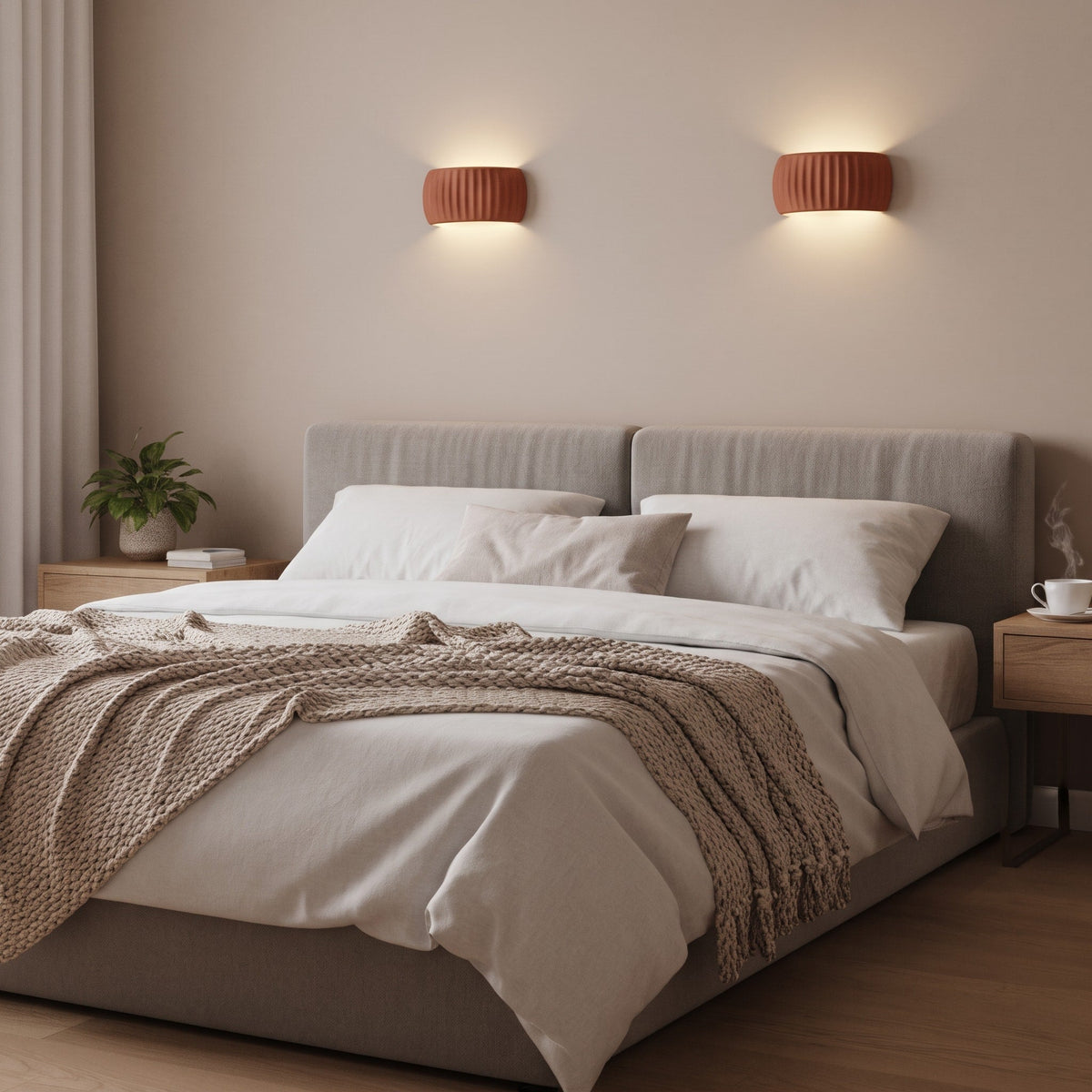 Ribbed Ceramic Wall Light with Up and Down Glow - Wall Light Fixtures - Orange - Oak Soho