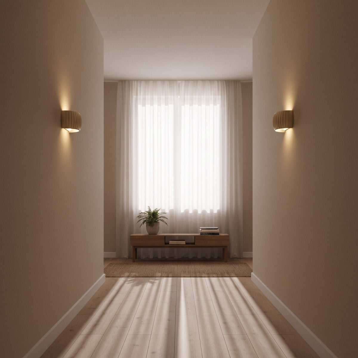 Ribbed Ceramic Wall Light with Up and Down Glow - Wall Light Fixtures - Orange - Oak Soho