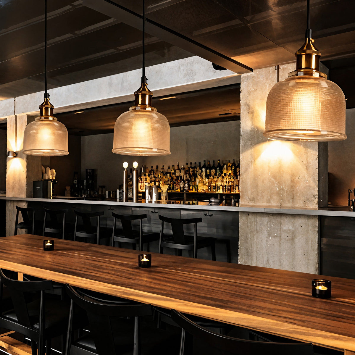 Ribbed Glass Dome Pendant Light with Brass Fitting - Pendant Light Fixtures - Brown - Oaksoho