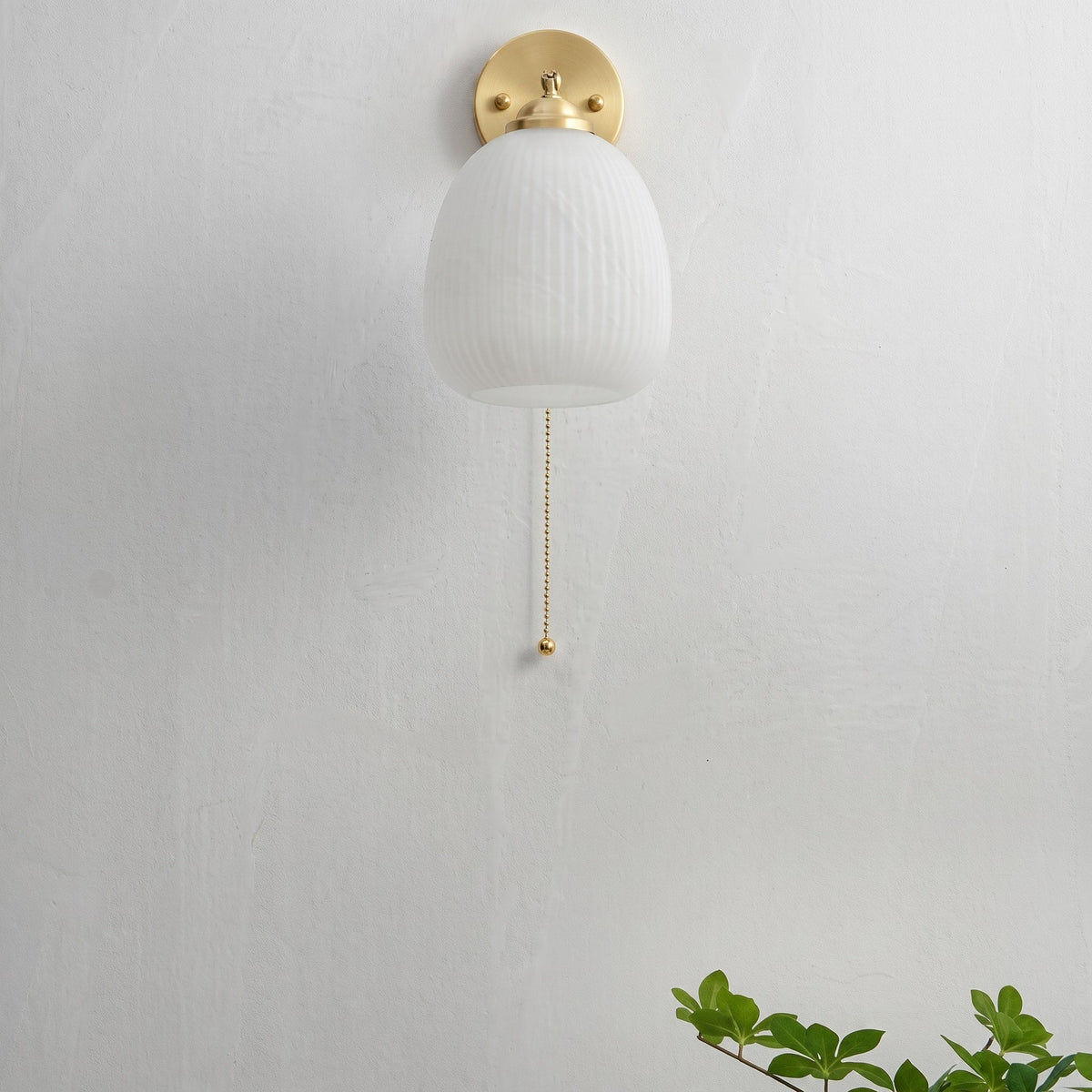 Ribbed Glass Wall Light with Pull Cord - Wall Light Fixtures - Dome Shade - Oaksoho