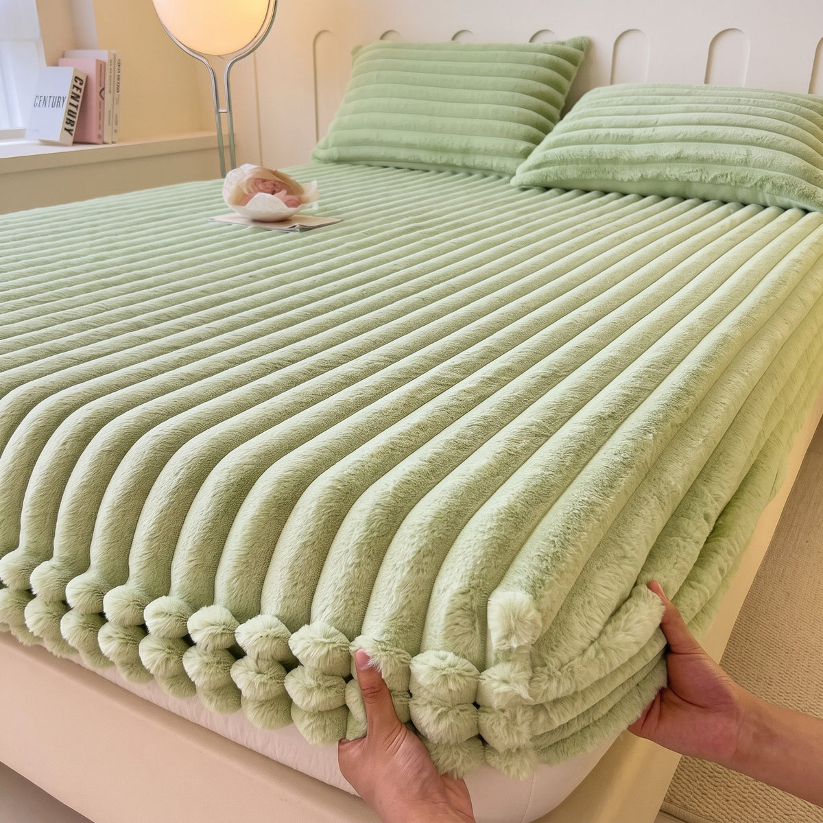 Ribbed Plush Fitted Bed Sheet with Deep Pockets - Bed Sheets - Green - Oak Soho