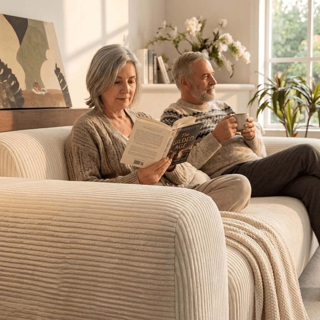 Ribbed Stretch Sofa Cover with Non-Slip Elastic Fit - Green - Oak Soho