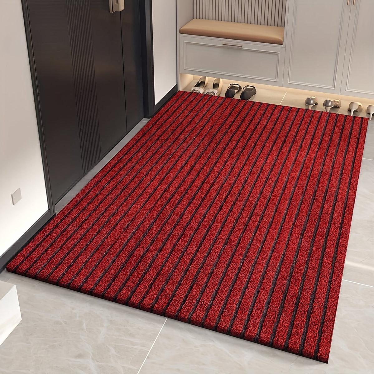 Ribbed Striped Entrance Doormat for Outdoor and Indoor Use - Door Mats - Red - Oak Soho