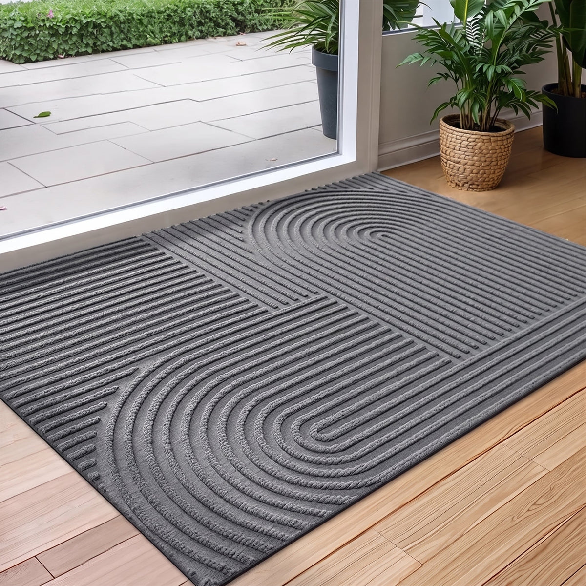 Ribbed Textured Non-Slip Backing Entrance Doormat - Door Mats - Grey - Oak Soho